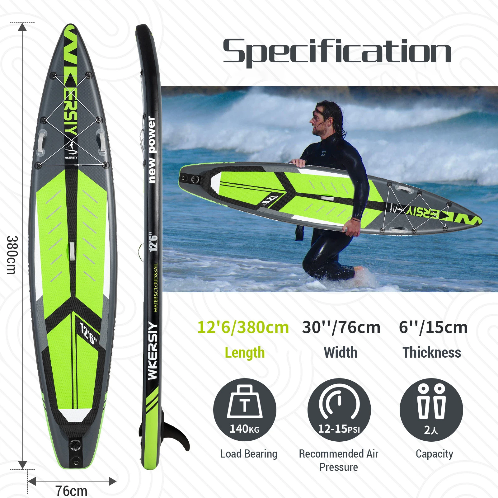 WKERSIY Inflatable Stand Up Paddle Board Non-Slip Kayak SUP with SUP Accessories for Youth Adults Outdoor Water