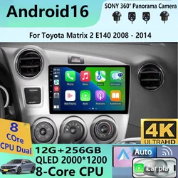 Android 16 Carplay Auto Car Radio For Toyota Matrix 2 E140 2008 2009 2010 2011 2012 2013 2014 Multimedia Player Navigation GPS