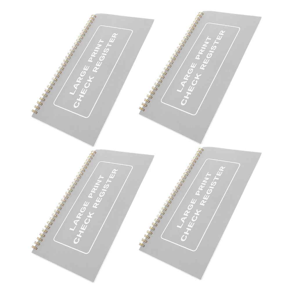 

4pcs Check Registration Book Large Print Low Vision Grey Bank Ledgers High Contrast Fonts Spacing Date Section