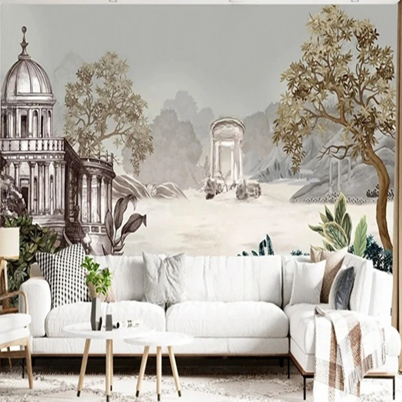 

Custom Mural Nordic 3D Wallpaper Hand Painted Castle Building Tree Background Wall Painting Living Room TV Sofa Papel De Parede