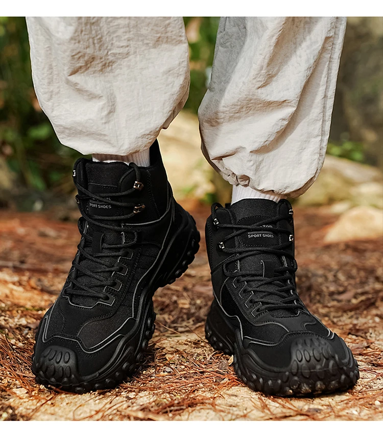 Modische Herren-High-Top-Stiefel mit dicker Sohle, abriebfest, bequem und atmungsaktiv, ideal für Outdoor-Abenteuer, Camping und Wandern. – Detail 18
