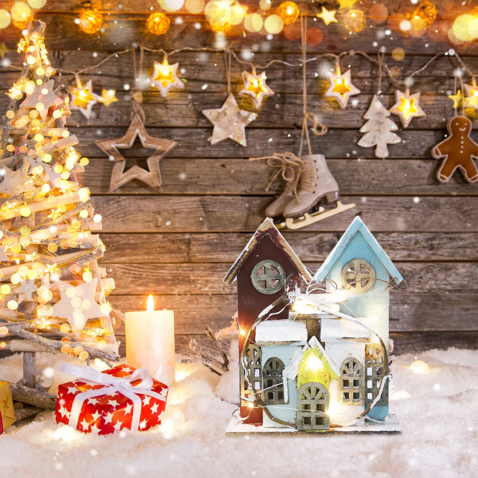 

1Pcs Christmas Mini Wooden Luminous House Decor Xmas Desktop Ornament Chic Festival Gift Xmas Home Decoration Chic Festival Gift