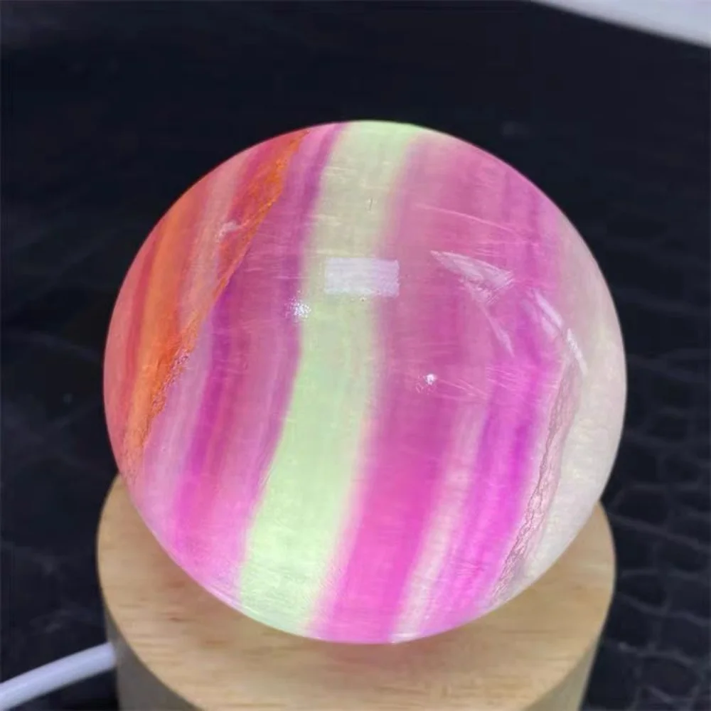 Natural Seven-Color Fluorite Balls, Crystal Quartz Colored Rough Stone Polished Balls, Mineral Healing + Base