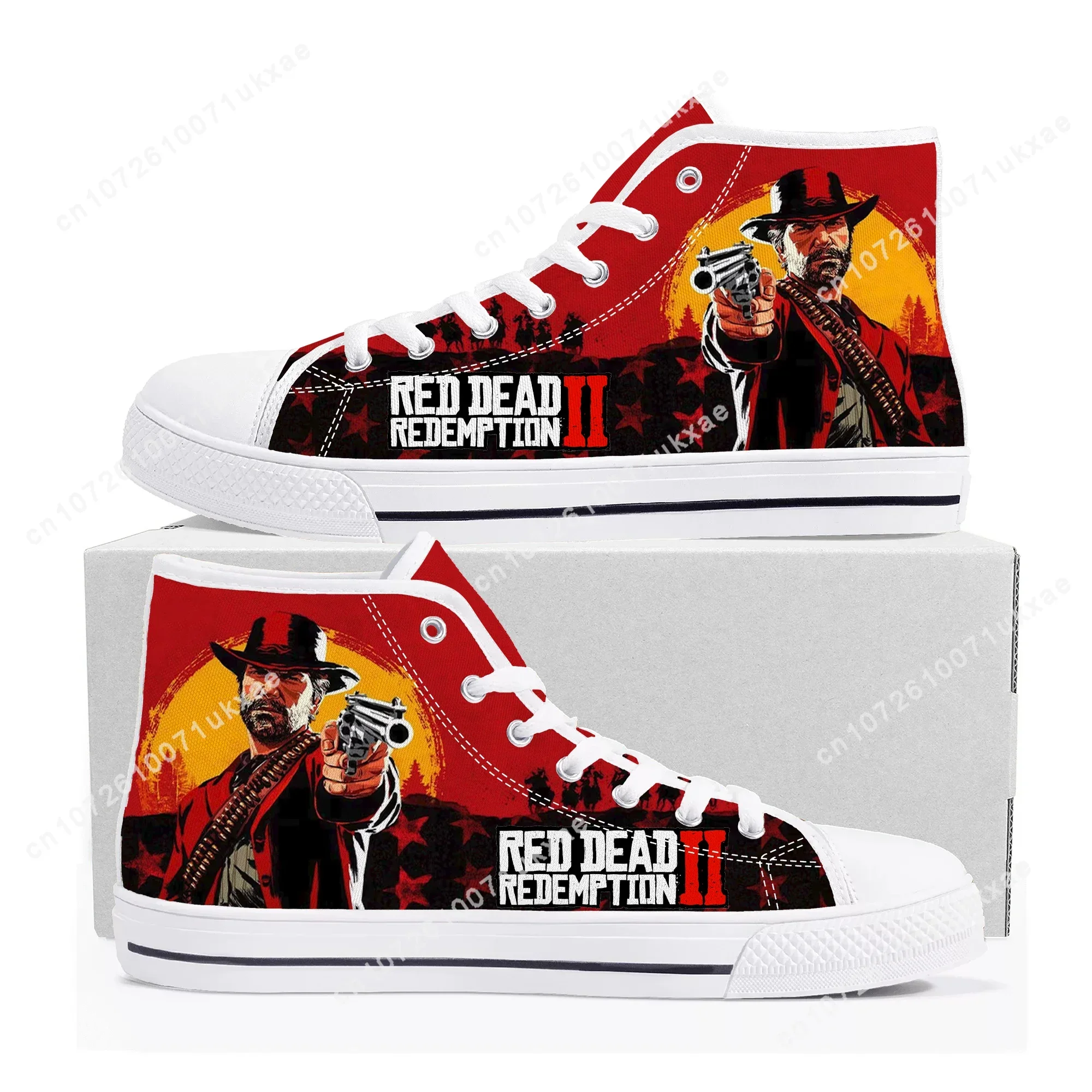 Red Dead Redemption 2 High Top Sneakers para homens e mulheres, sapatos de lona para adolescentes, sapatilha casual personalizada, sapato personalizado