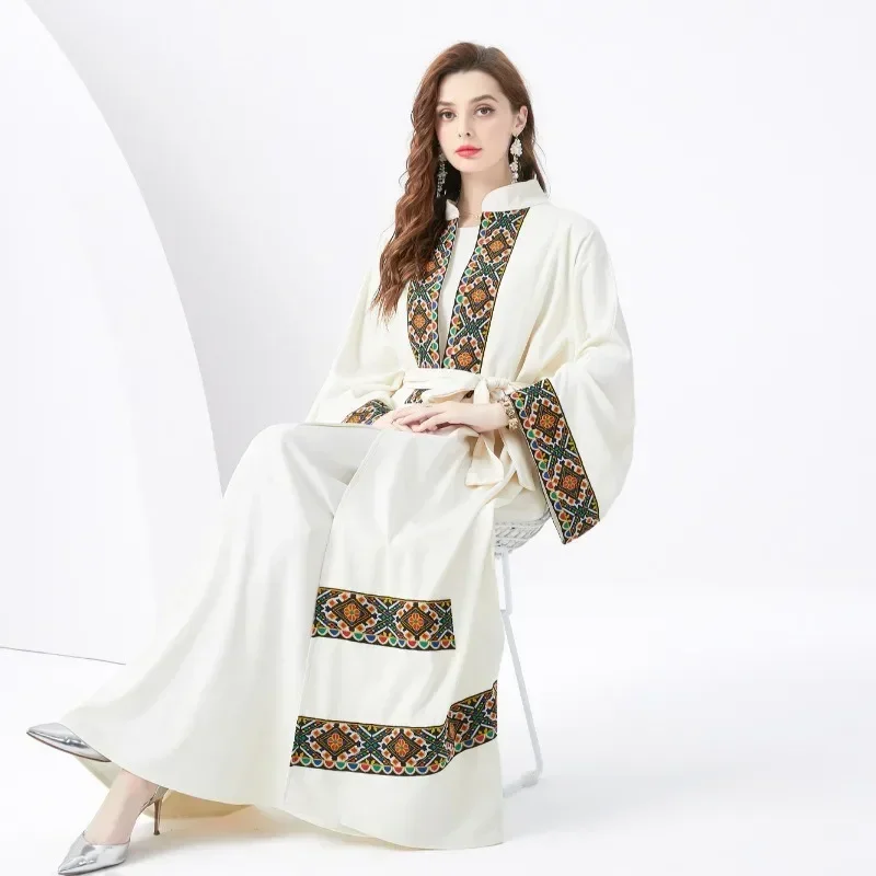 2024 Resort Palace Embroidery Tassel Bell Sleeve Retro Robe Smock Dress Two-piece Set Holiday Outfits Womens Top and Skirt New