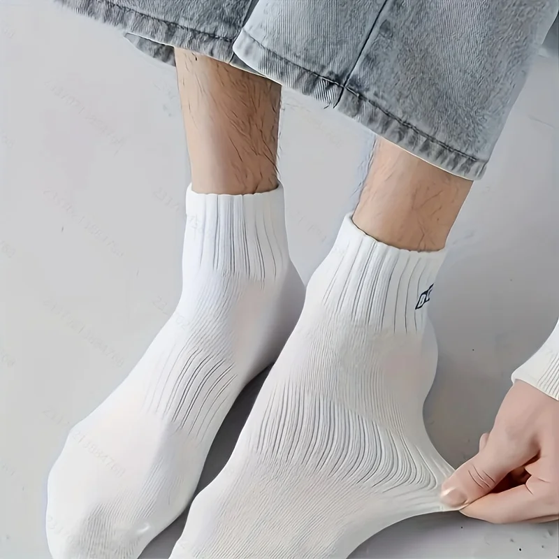 

5 pairs of men's BUG letter breathable boat socks - spring and summer lightweight ribbed pocket socks, daily casual style