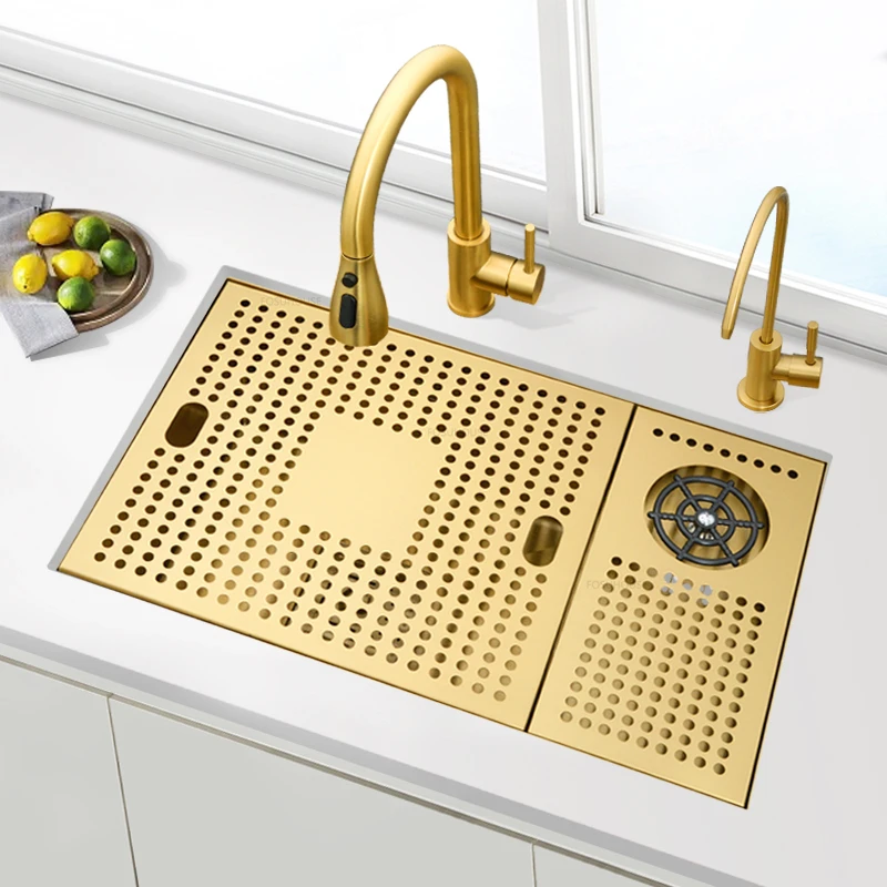 

Gold Multifunctional Hidden Kitchen Sink 304 Stainless Steel Sink 3mm Thick Hidden Cover Plate With High Pressure Cup Washer