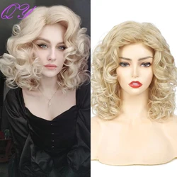 Synthetic Blonde Wigs Short Natural Wave Curly Wigs For White Women Daily Use Good Quality High Temperature  Fiber Hair