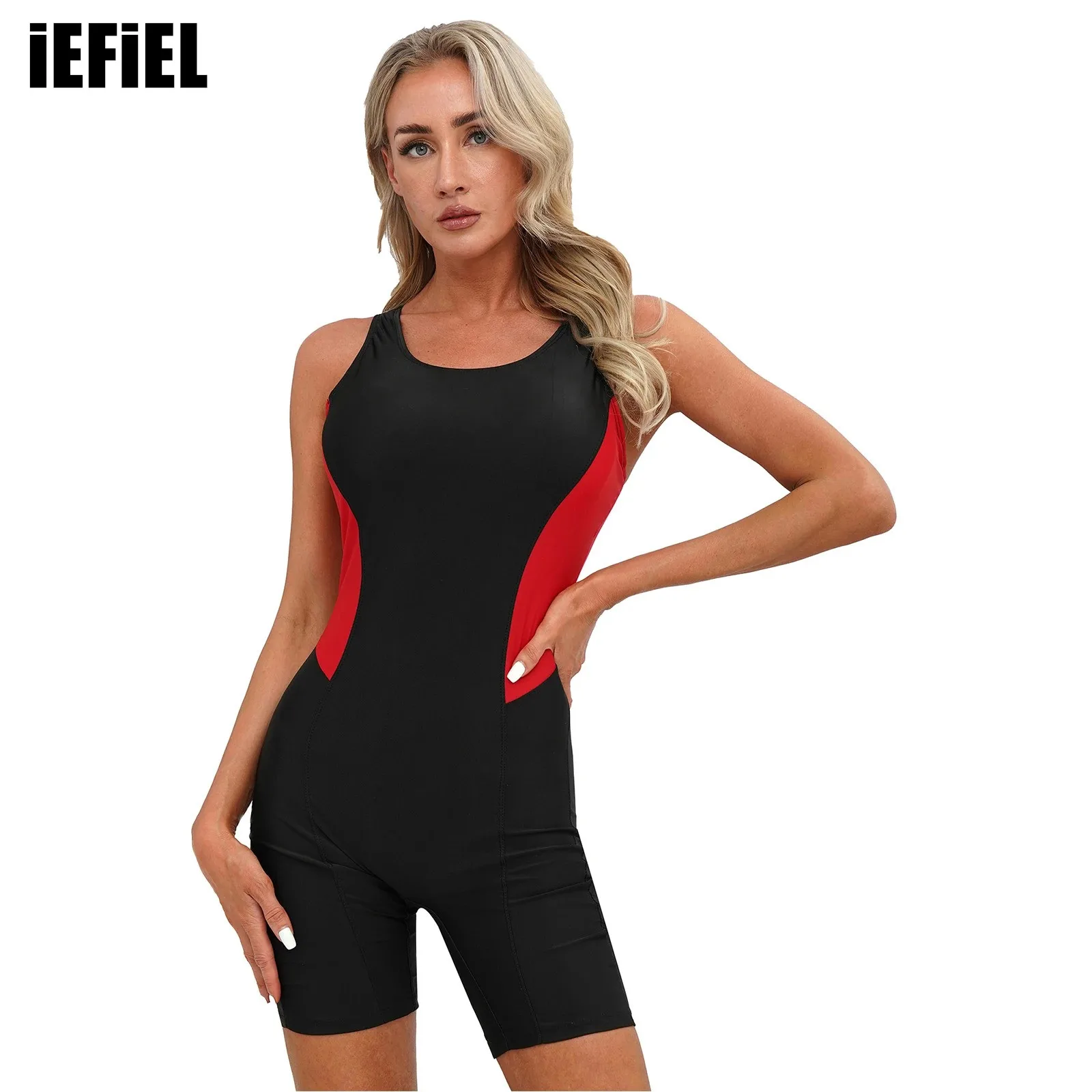 

Women One-piece Swimsuit Sleeveless Removable Chest Pads Color Block Keyhole Back Stretchy Jumpsuit Bodysuit Beach Swimwear