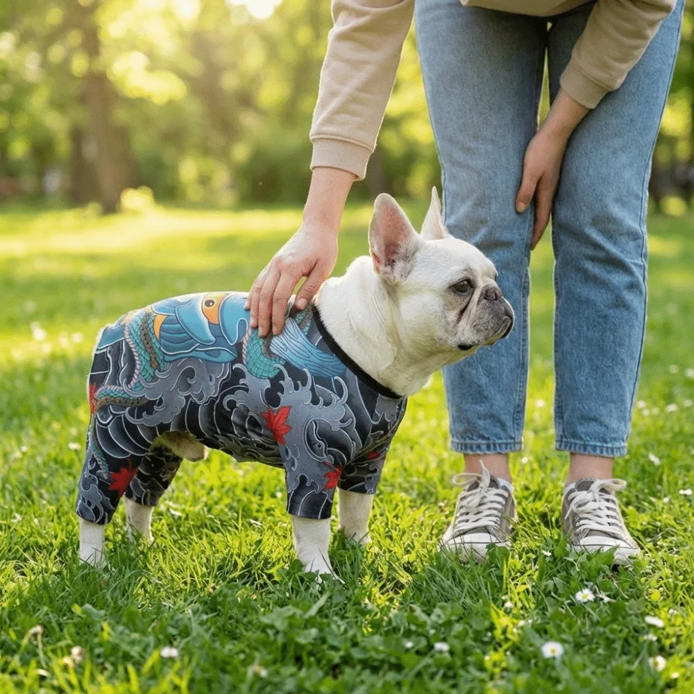 

Pug Dog Dog Tattoo Shirt Elastic Soft French Bulldog Tattoo Clothes Anti-mosquito Creative Welsh Corgi Tattoo Vest Four Seasons