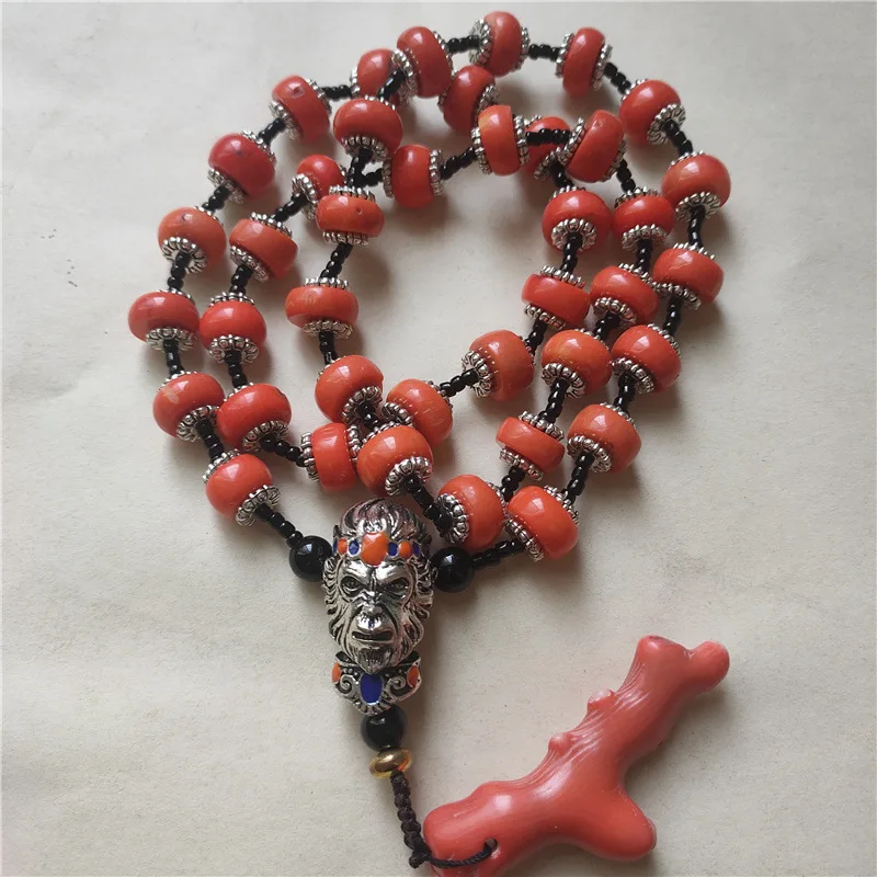 Jewelry necklace, Tibetan- branch freeform , sea bamboo optimized coral ethnic style vintage pendant