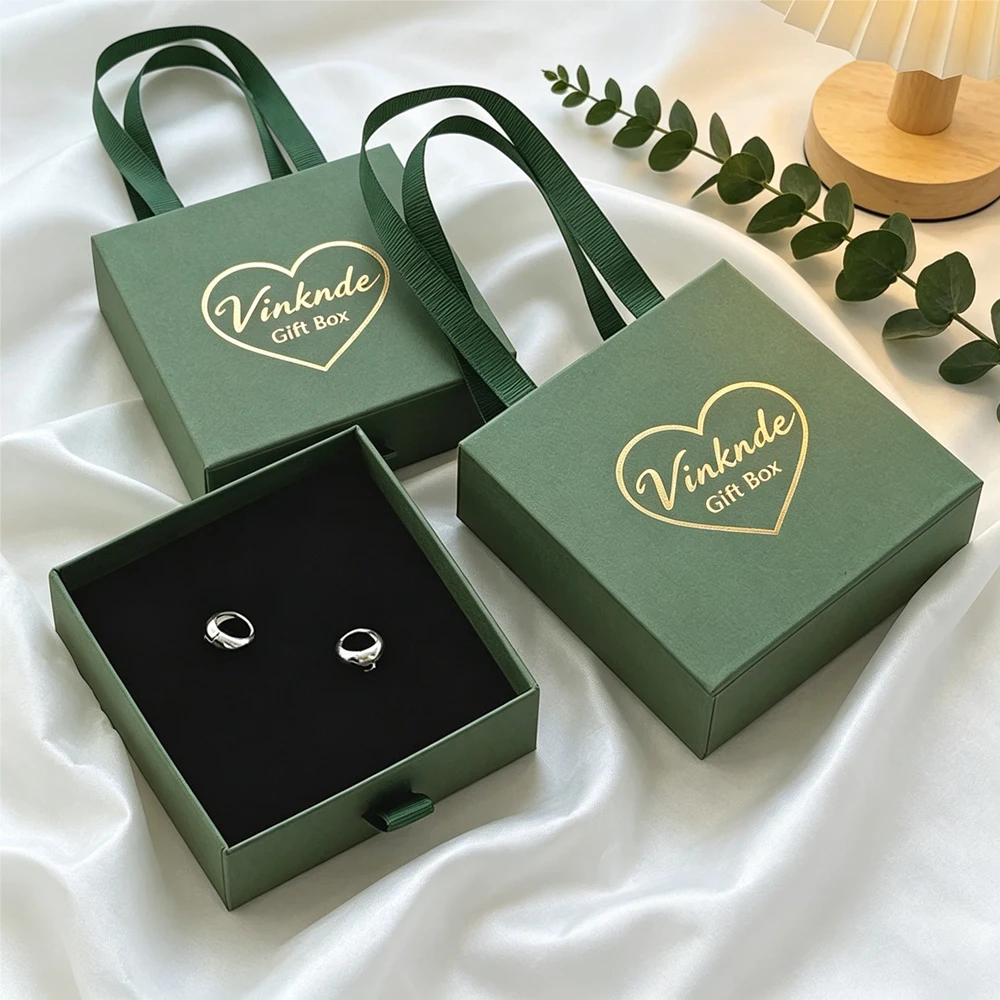 

Custom Logo Jewelry Drawer Handle Box Gift Organizer Packaging Boxes For Necklace Earrings Rings Studs Oil Sliding Present Case