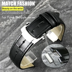 13mm Metal Link 25mm Real Leather Watchband for Patek Philippe PP 5711 5712G Nautilus Wristband Black Blue Brown Watch Strap Men