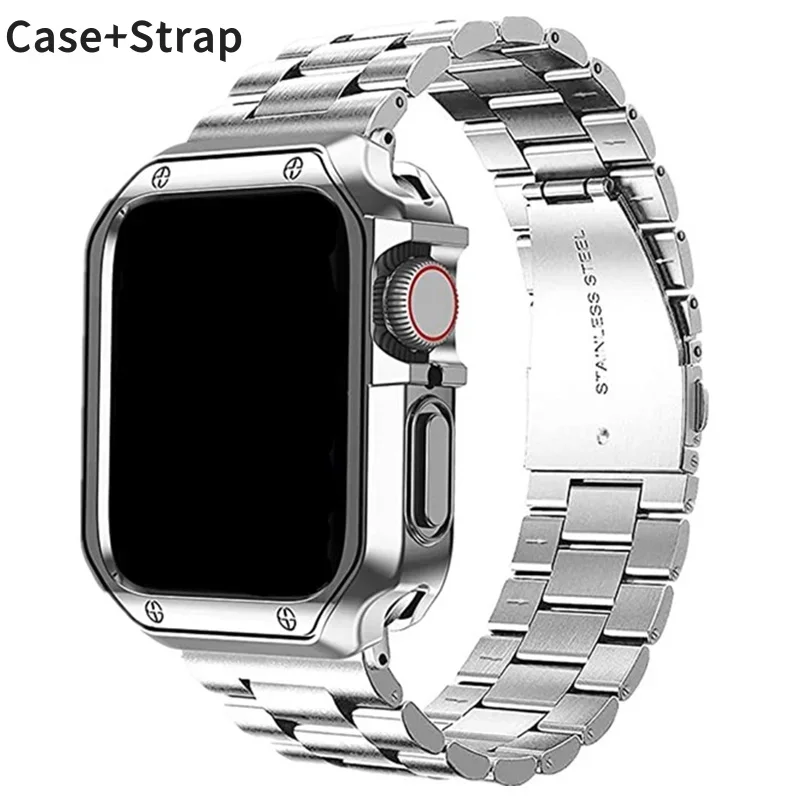 Stainless Steel Strap + TPU Case for Apple Watch 7 41mm 45mm 38 40 42 44mm 49mm Metal Strap for iWatch Series 9 8 SE 6 5 4 3 2 1