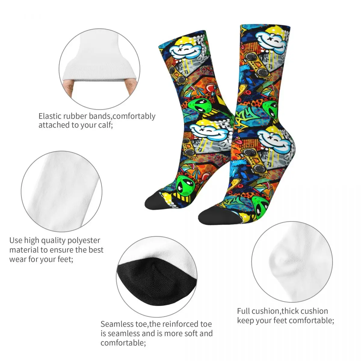 Hip Hop Urban Street Accessories Dino Monsters Bricks Graffiti Style Socks Men's Women's Comfortable Fashion Socks