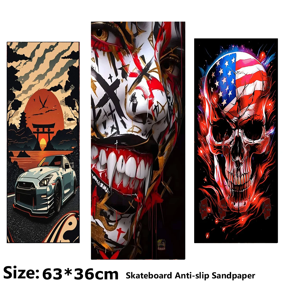 

Skull Painted Sports Car Pattern Electric Scooter Anti-slip Sticker Sandpaper Skateboard Grip Tape Sheet 63*36cm