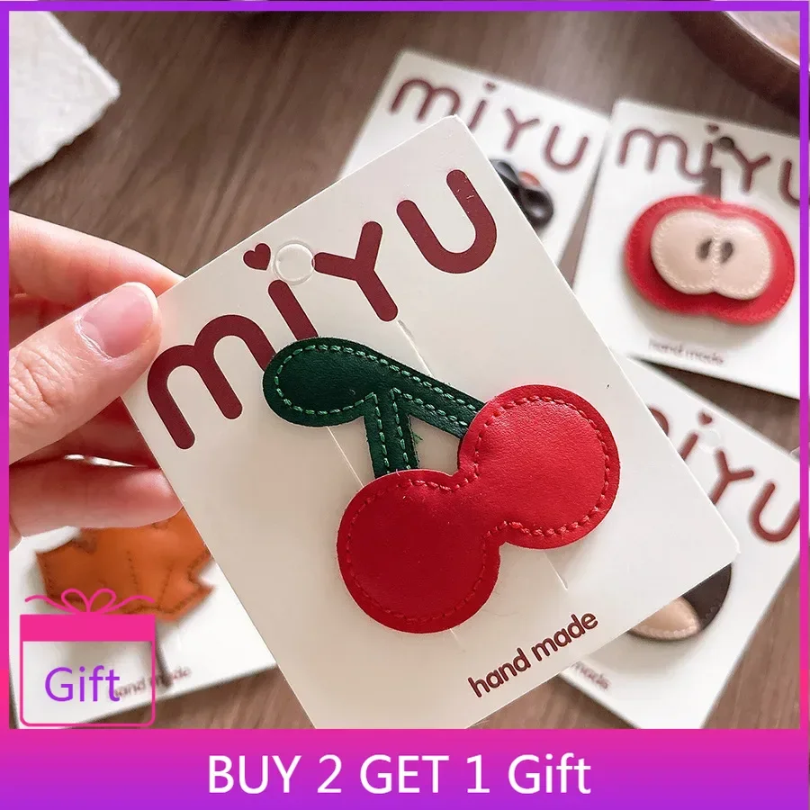 Chic coreano autunno inverno morbida ecopelle adorabile modello ciliegia cucita a mano per bambine fermagli per capelli laterali genitore-figlio