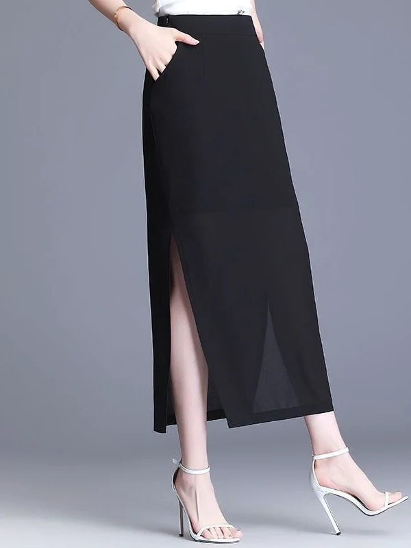 

High Waist Midi A-Line Skirt for Women Summer New Straight Cut Split Skirt Casual Polyester Fiber Plant Floral Pattern