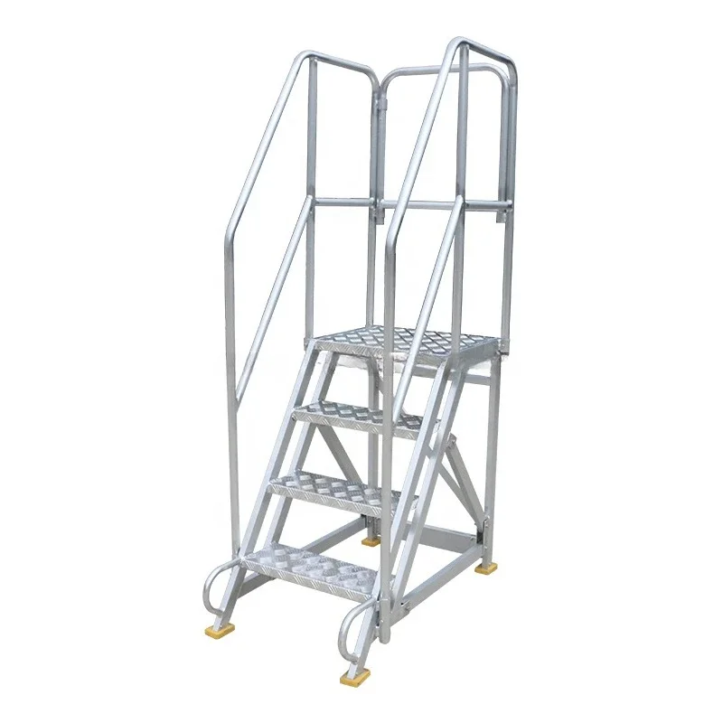 Self-locking Function Ladder With Side Rail Multi-purpose Warehouse Aluminum Step Ladder Assembly Platform Mobile Work Ladder