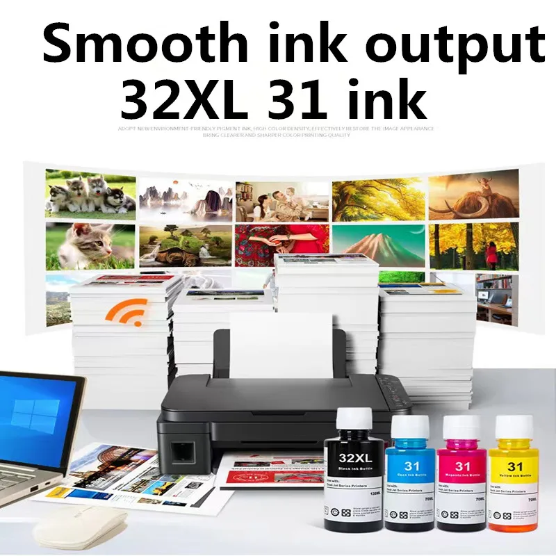 4pcs Ink Bottles Compatible With 31 32XL Refill Dye Ink Suitable For HP 7301 6001 7602 5101 7001 551 651 455 457 450 Printer Fil