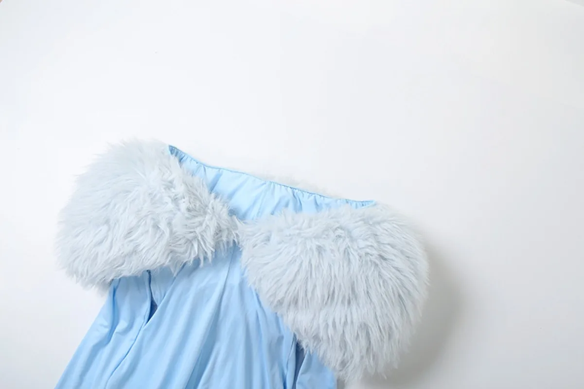 Hollow Out Skinny Calf-length Jumpsuits Faux Fur Patchwork Women Fashion Off Shoulder Long Sleeve Backless Slim Party Overalls