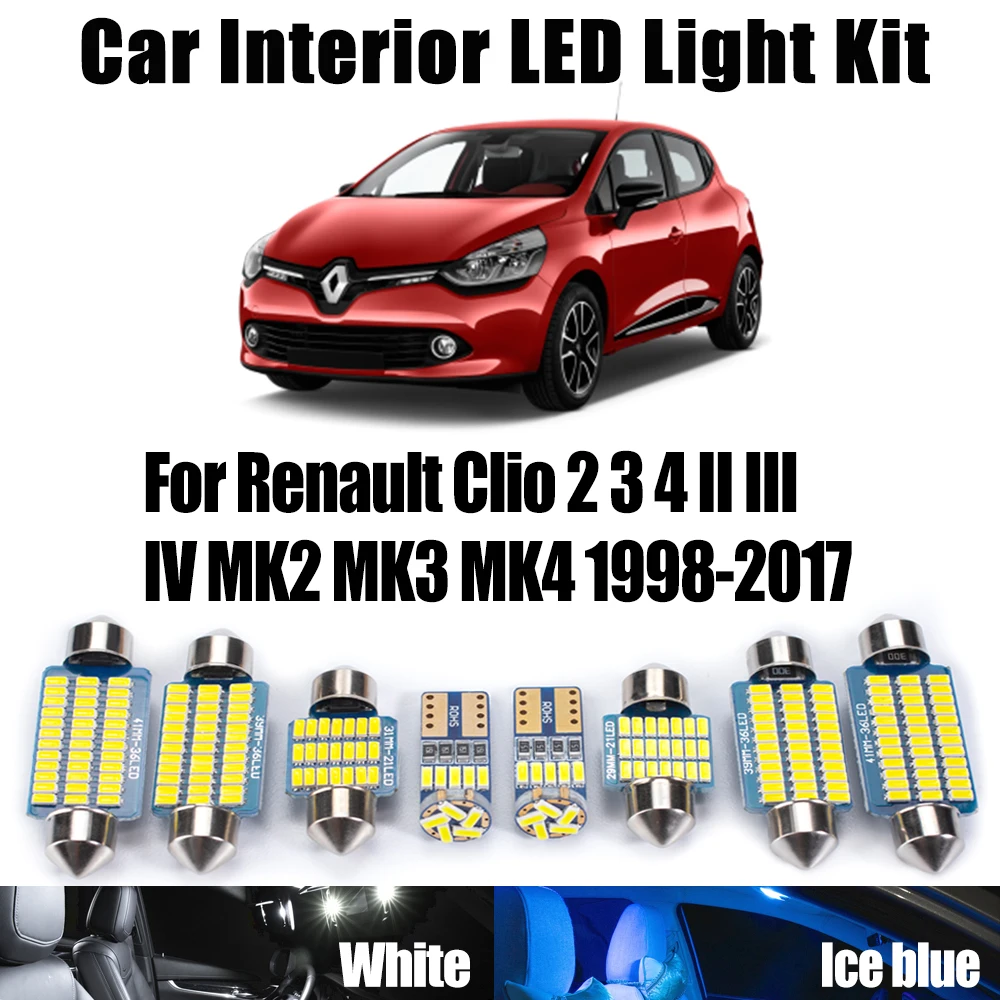 

Canbus LED Interior Map Dome Trunk Reading Light Bulb Kit For Renault Clio 2 3 4 II III IV MK2 MK3 MK4 1998-2017 Car Accessories