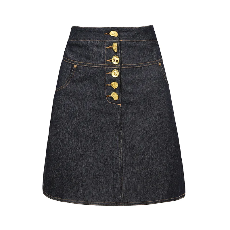 

ALIDI SC Fashion Midi Skirt Women, New Niche Street Style High Waist Personalized Single Breasted Design Denim Commuting Skirt