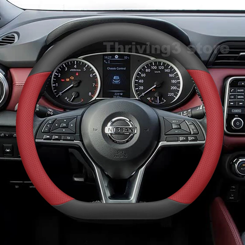 

Leather Car Steering Wheel Cover For Nissan March K13 K11 K12 2009-2025 Covers For Covers Auto interior Nissan March Accessories