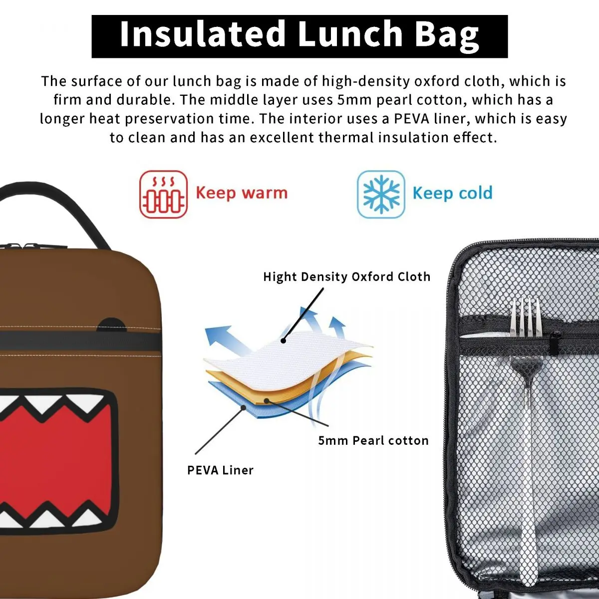 Domo Kun-Bolsa de mano aislada para el almuerzo, accesorio divertido de dibujos animados, almacenamiento de viaje, cajas de comida, enfriador térmico portátil, Bento Box