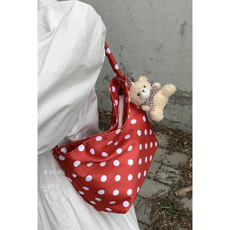 Portable Nylon Cloth Grandma Bag Women's 2024 New Trendy South korea  Underarm Bag Shoulder Polka Dot Bag