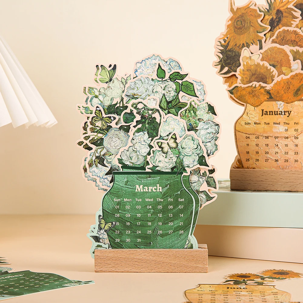 تقويم مكتب عتيق لعام 2026 بقاعدة خشبية، مخطط إدخال البطاقة الشهرية لديكور المكتب والمنزل والمدرسة ومستلزمات التنظيم #1