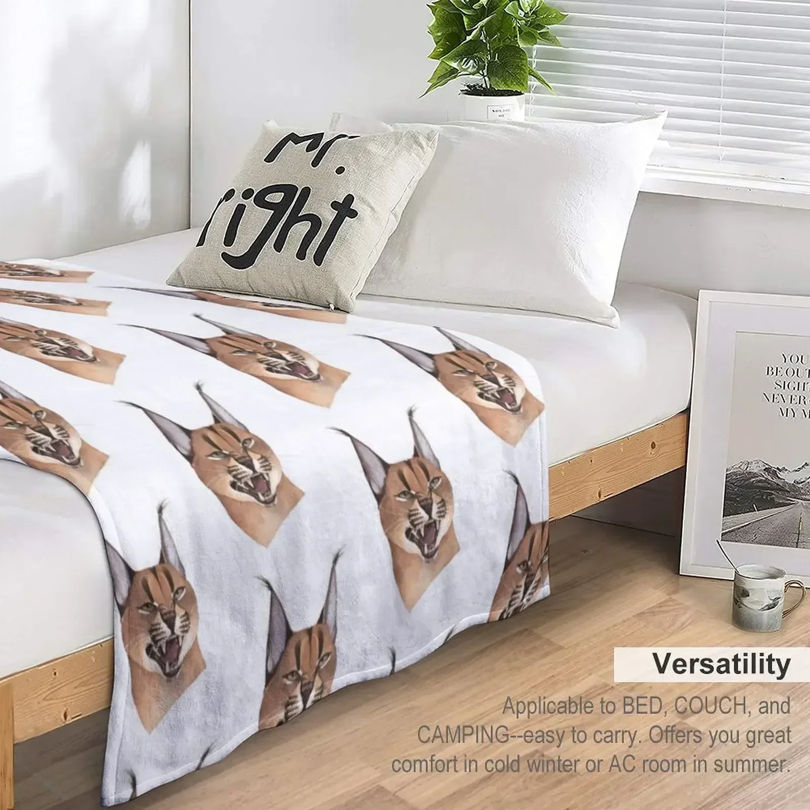 Caracal cat Throw Blanket Faux Fur Soft Warm Blanket for Bed - view 5