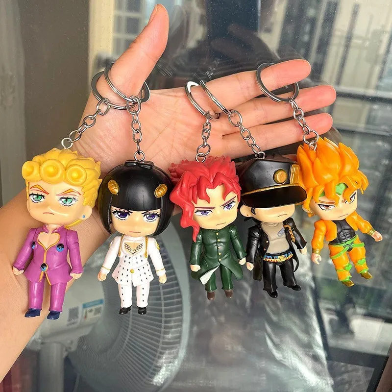 5 Teile/satz Anime JoJos Bizarre Adventure Q Version Schlüsselbund Action-figuren PVC Modell Spielzeug Puppen Tasche Anhänger Ornamente Fans Geschenk