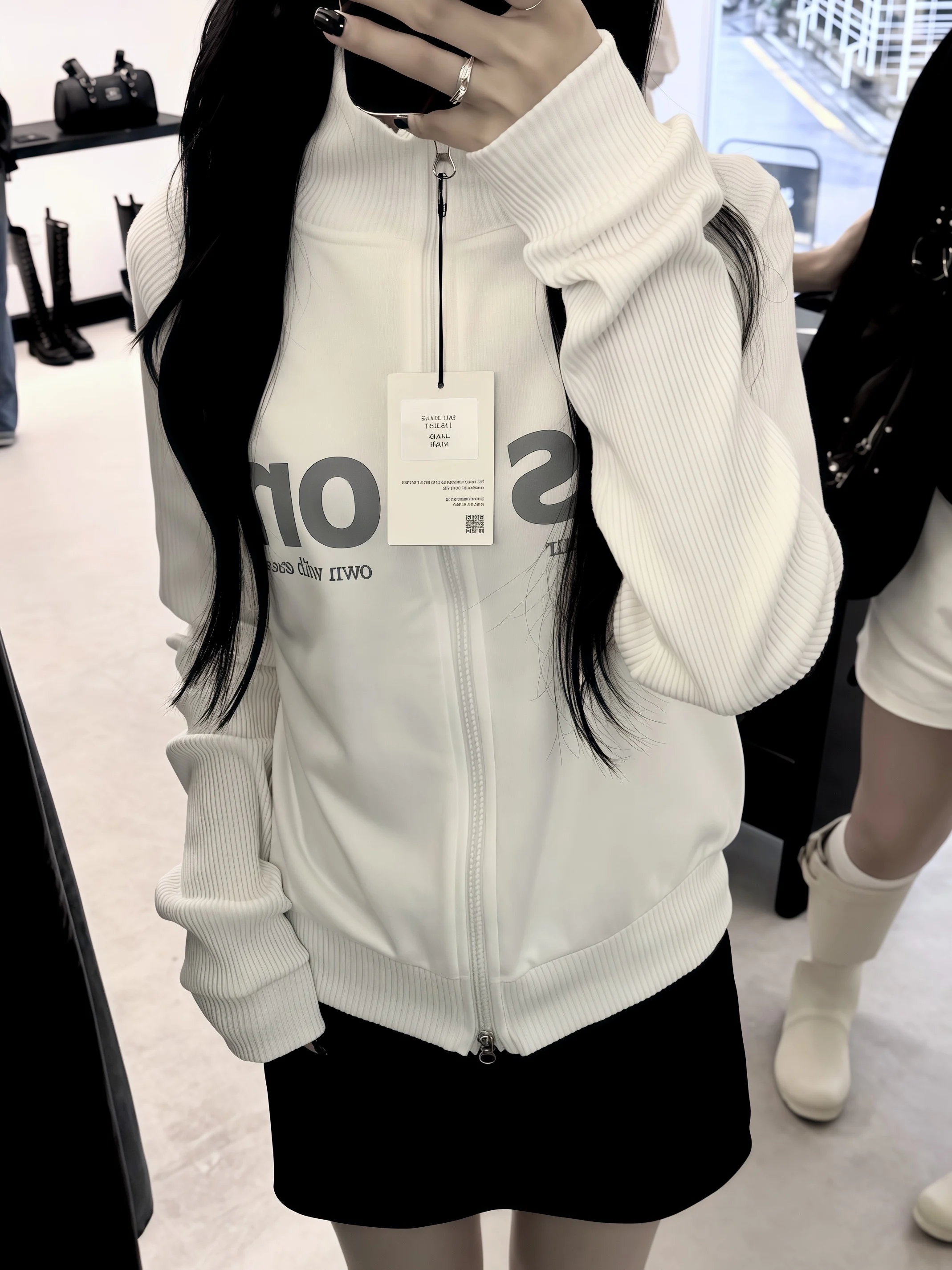 

Длинный све вязаный джет с буквенным принтом, молния, дизайн, воротник-стойка, корейский женский свитшот, бархатный irt