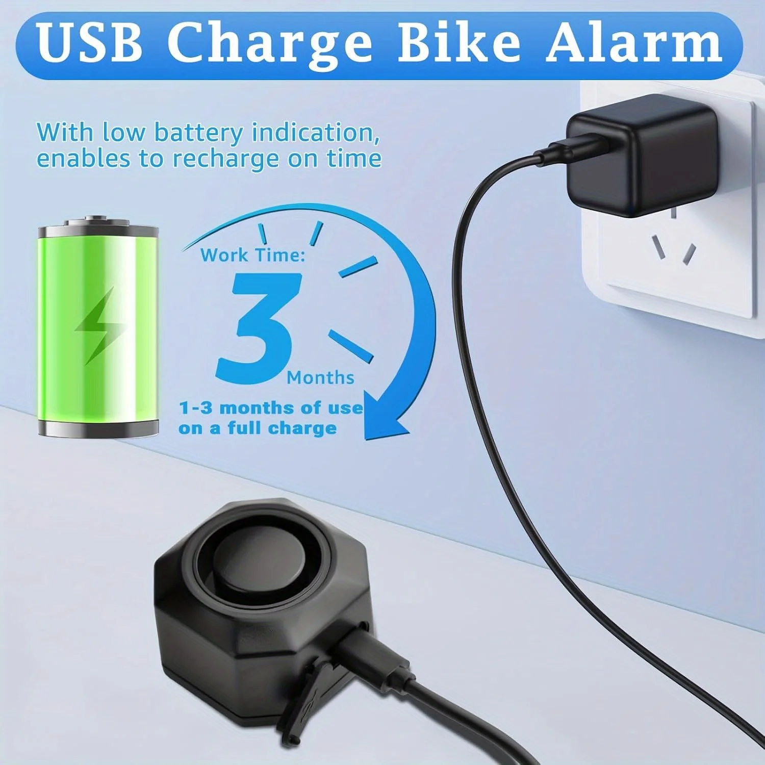 Bike Alarm USB Rechargeable with Mount, Bike Alarm with Remote, Anti Theft Wireless Bicycle Vibration Motion Sensor