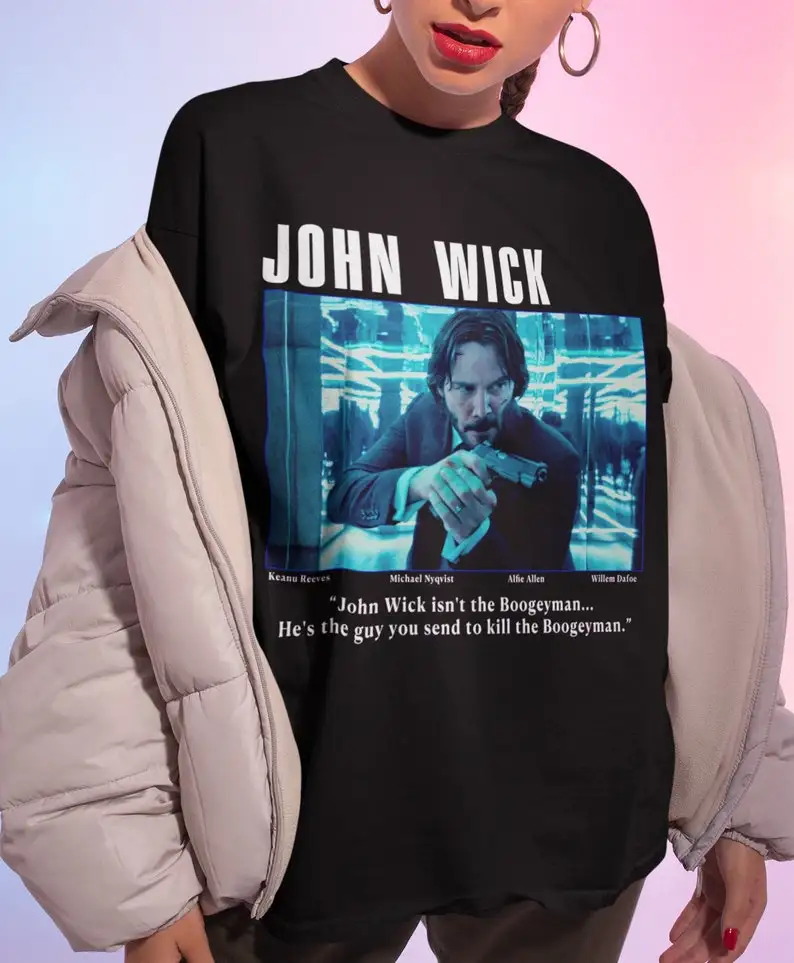 John Wick Movie Tee Shirt, Unisex, Keanu Reeves Action Movie T-shirt, Rare Retro Vintage Movie Shirt Gift Present for Film Lover