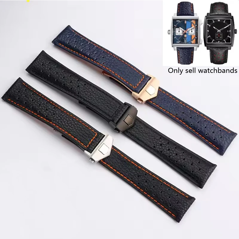 

For TAG Heuer Men F1 Monaco Gulf Oil Joint Name Breathable Cowhide Strap Accessories Genuine Leather Comfortable Watchbands 22mm