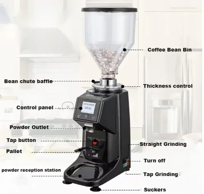 Picture 3: Commercial Automatic 60mm Flat Burr Stainless Steel Coffee Bean Grinder for Home & Hotel Use