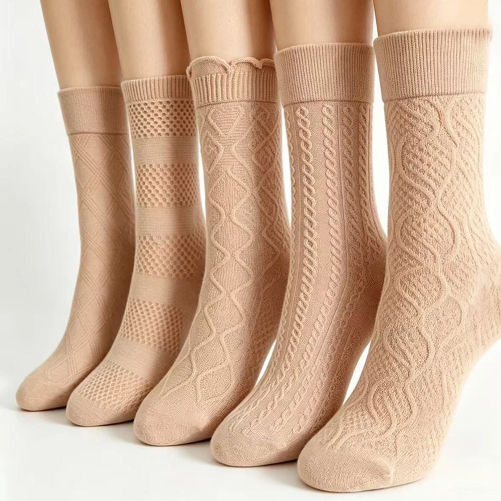 5 Pairs/Pack Women's Spring Summer Autumn Thin Gradient Solid Simple Sweet Cute Socks Fashion Wear Daily Microfiber Ribbed Socks