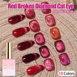Vendeeni 10 Colors Red Reflective UV Cat Eye Gel Nail Polish Magnetic Glitter Broken Diamond Nail Art Gel Varnish Lacquer 15ml