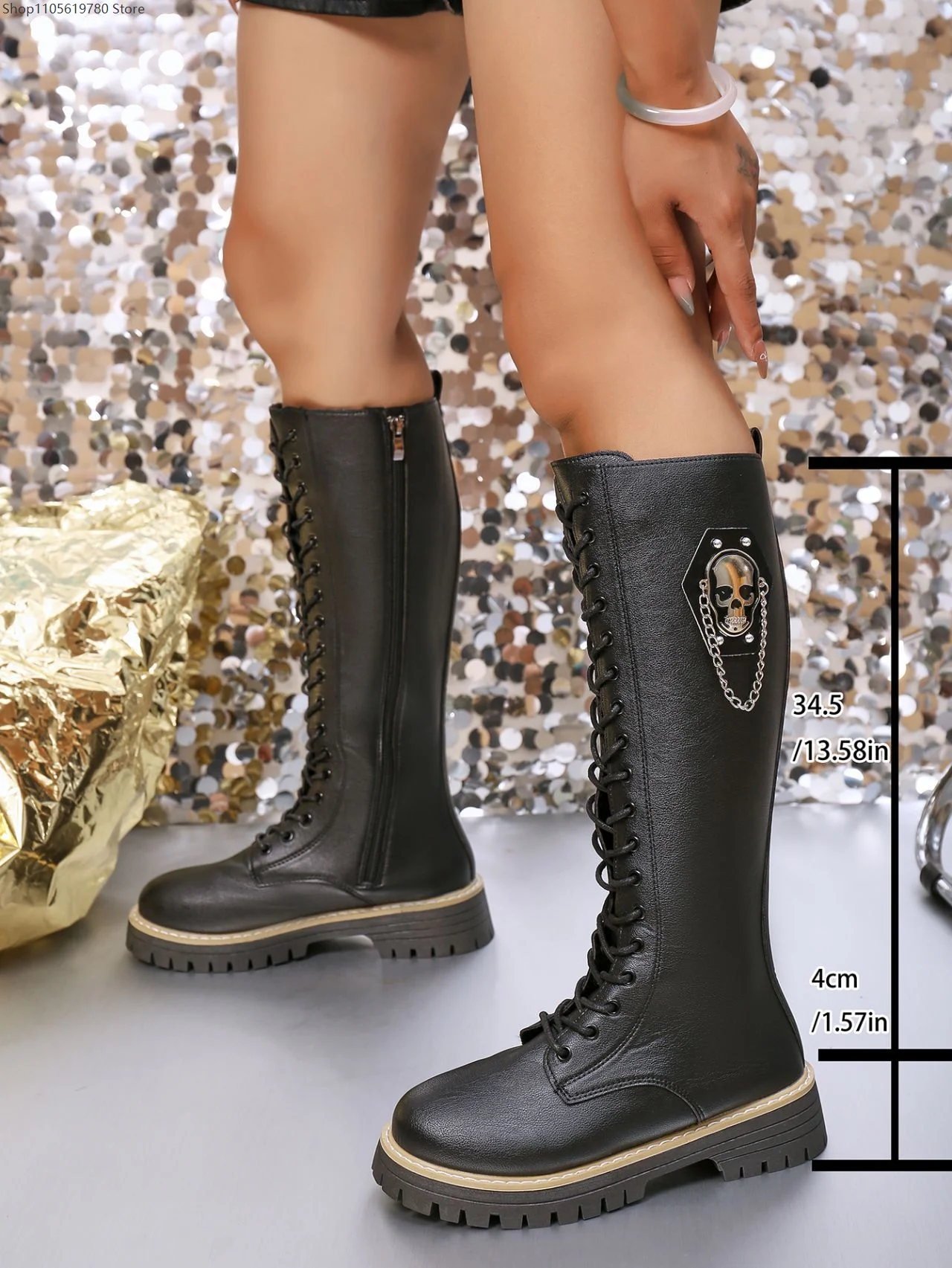 Women Plus‑Size Cosplay Riding Boots Round Toe Chunky Platform Sole Chain Decor Costume Footwear Role‑Play Accessory 2026