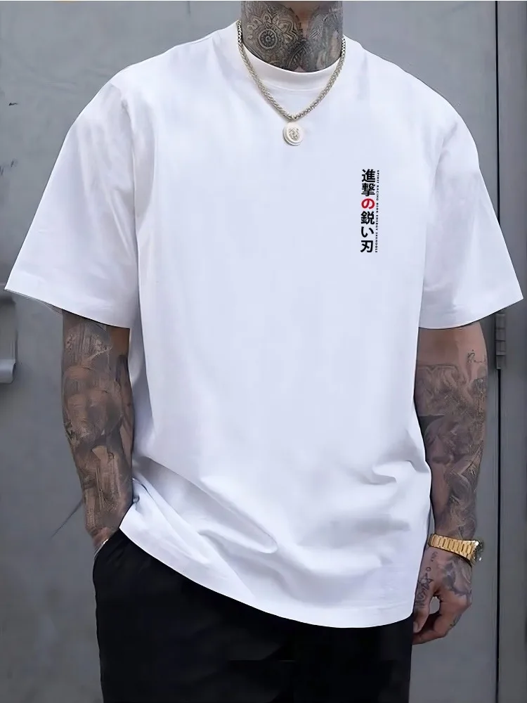 Men Summer Cotton Short Sleeve T Shirt Black Line Two Rose Stem Print Crew Neck Minimalist Aesthetic Street Casual Male Tee