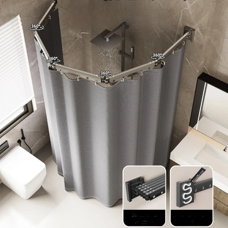 

Curved Shower Barrier - Foldable Waterproof Curtain with Tension Rod, Mold Resistant & No Drill Bathroom Divider
