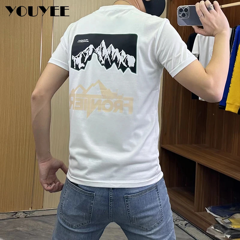 Men's T-shirts Short-sleeved Youth Fashion Printed Male Tops Mercerized Cotton Bottom Shirt Man Clothing 2023 Summer Style M-7XL