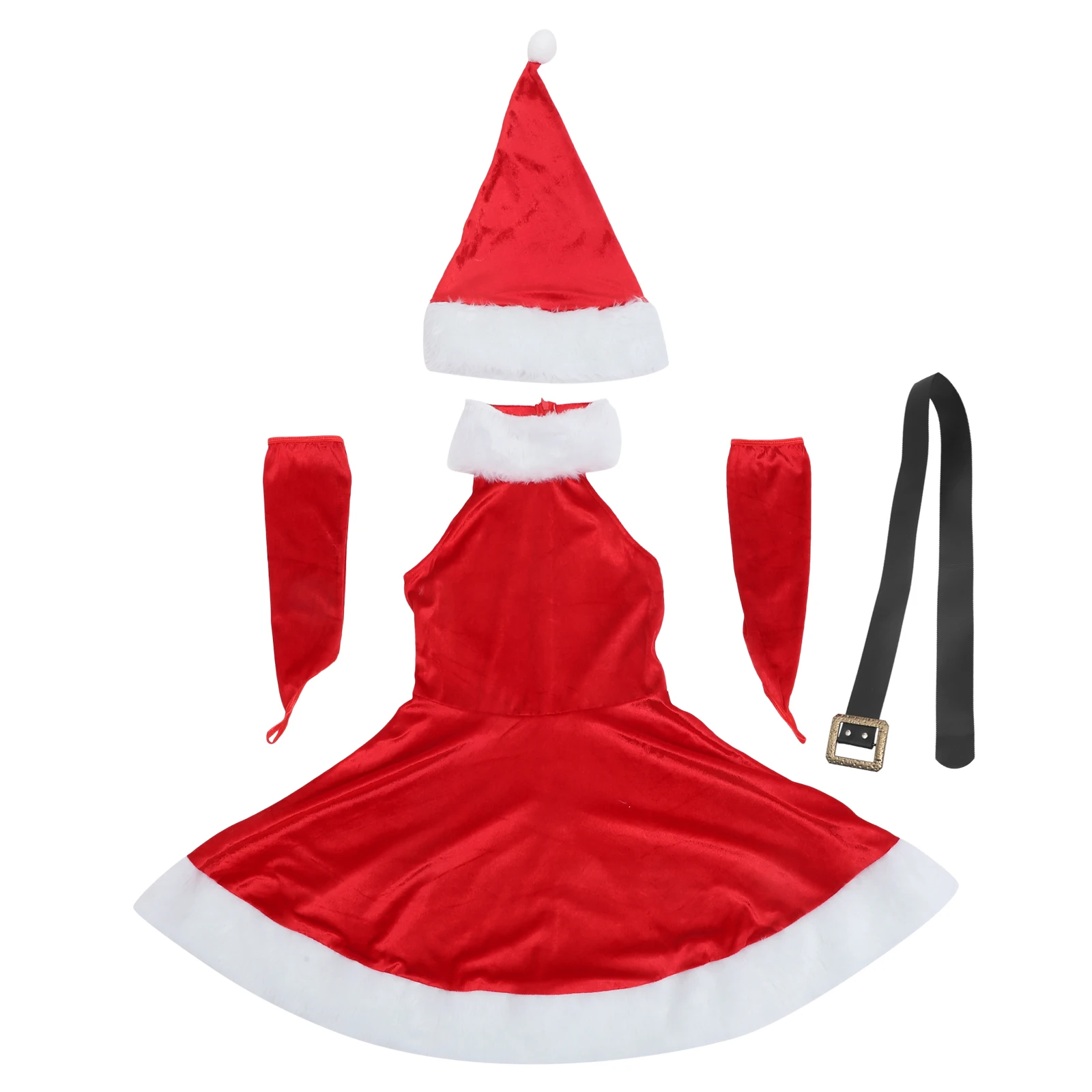 

5Pcs Women Christmas Costume Dress Set Slim Fit Santa Outfit Xmas Suit Hat Gloves Belt Size M Christmas Dress Womens Santa Suit