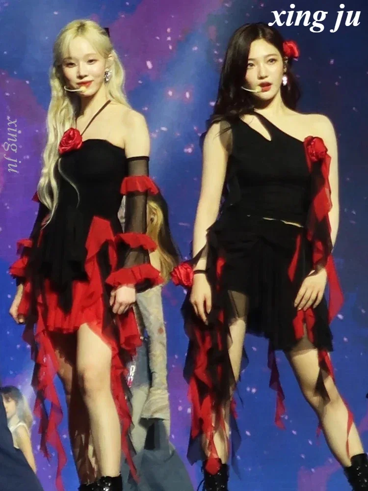 Trajes de baile de Jazz para mujer, trajes de cantante Kpop, Tops cortos con tirantes, falda Irregular, ropa para actuación en escenario y club nocturno