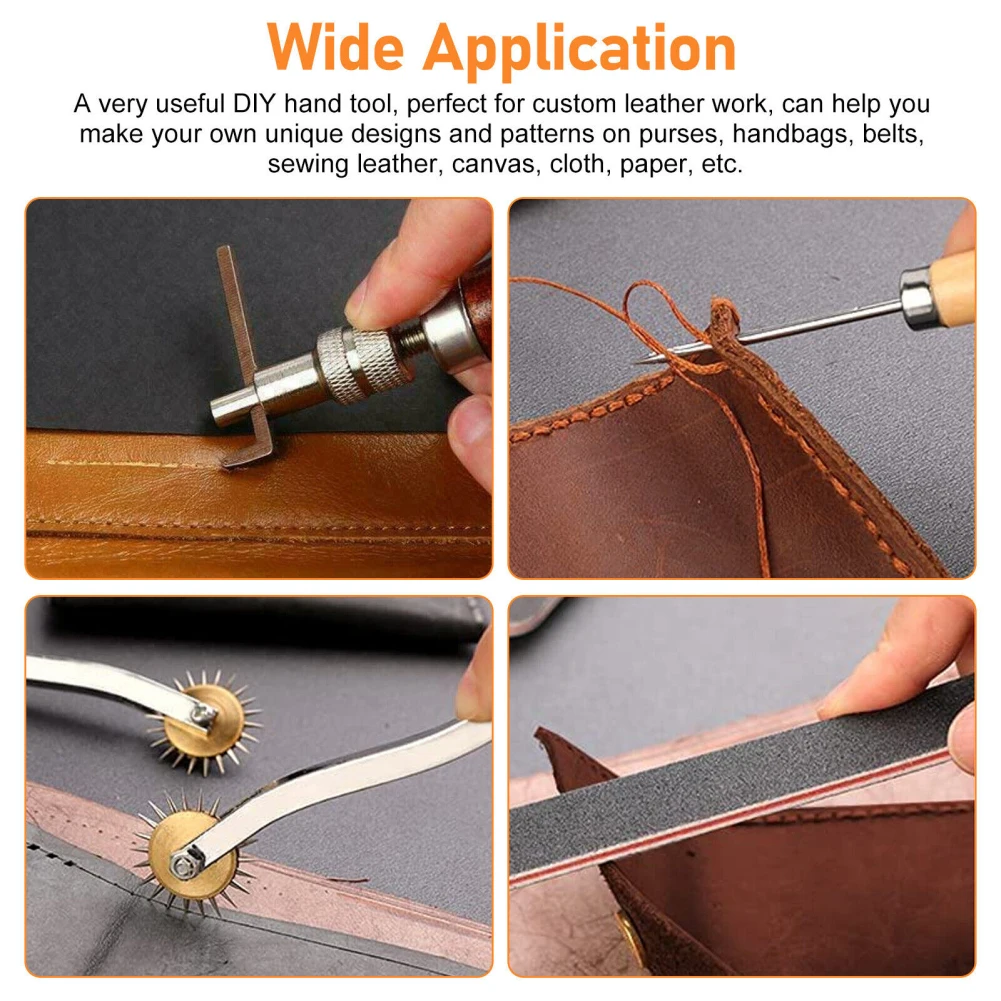 18pcs Leather Tooling Kits Include Awl Polish Tool  Tool Leather Craft  Tools Kit For Beginner Professionals Tool Accessories