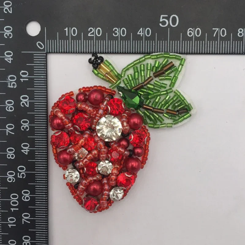 Hot Rhinestone Cherry Strawberry Pineapple Fruit Handwork Bead Embroidered Patches for Clothing Sew on Clothes Appliques Badge