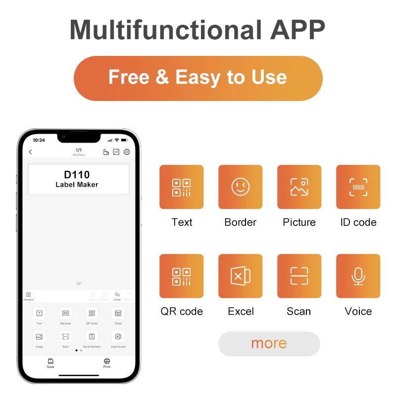 Niimbot D110 Portable Pocket Printer for Phone Home Office Storage Labeling Machine Label Maker Thermal Bluetooth With Stickers