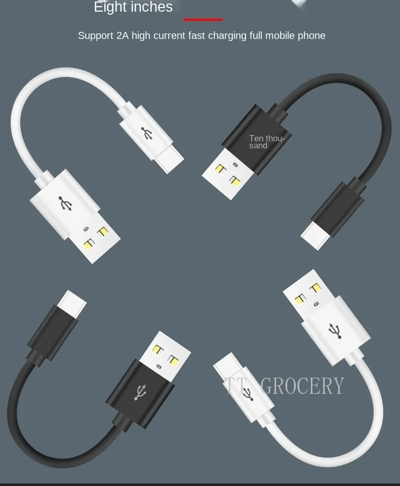 Kabel Pendek USB Tipe C 10Cm untuk Samsung Galaxy S9 Note 8 9 USB 3.0 Tipe-c USB C 2A Kabel Data Pengisi Daya Cepat Huawei P10 P40 Pro